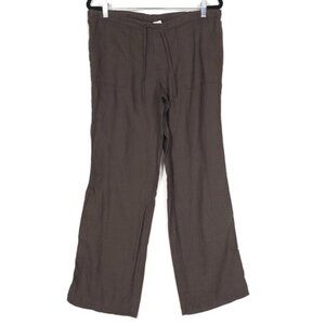 LONDON‎ JEAN 100% LINEN PANTS Size 6 Women's Wide Leg Brown Drawstring Flare